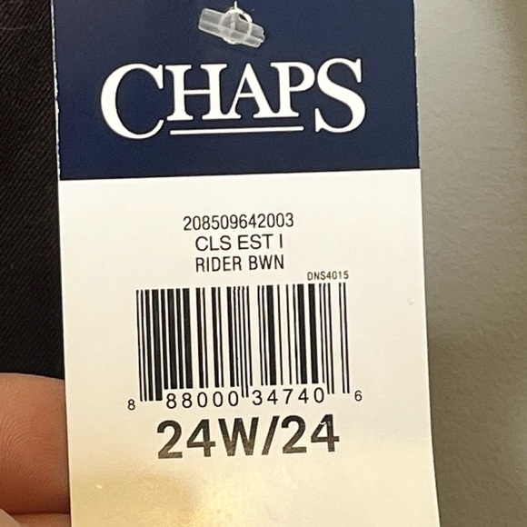 NEW. Brown. Dress pants. Stretch. Chaps. 24W. Boot cut. Zip button closure - Picture 3 of 6